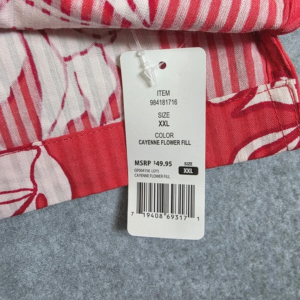 GAP Hawaiian Floral Print Button-Up Shirt Men's‎ XXL Red Short Sleeve Tropical